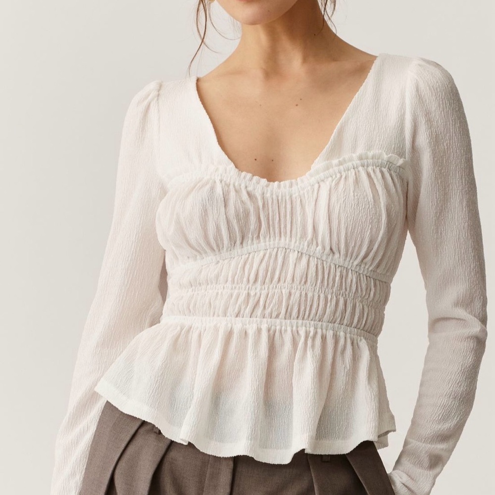 NWT Anthropologie Maeve Ivory White Long-Sleeve Smocked Top SZ XS RV $88